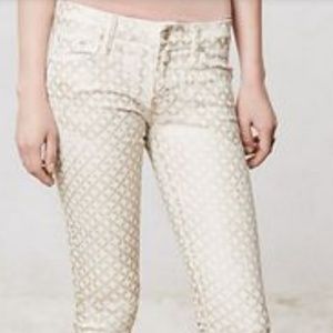 Anthropologie White and Gold Denim